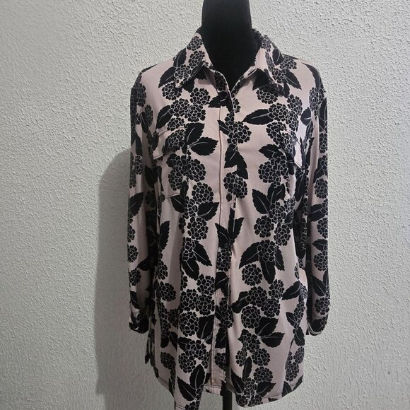 Karl Lagerfeld Paris Womens Floral Button-Up Blouse size L corporate grunge - Picture 1 of 10